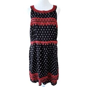 THML Black Red Embroidered Halter Shift Dress Women's XL Boho Chic Embellished‎